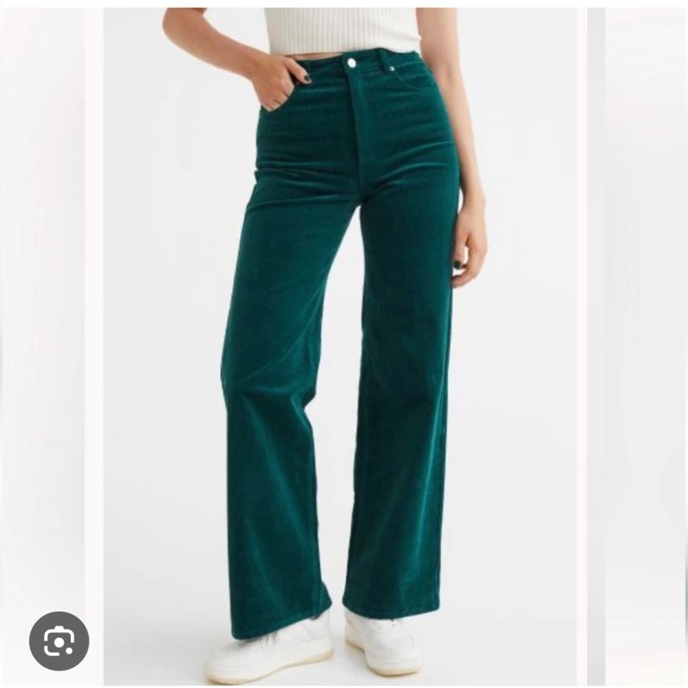 H&M Wide Leg Corduroy Jeans Dark Teal Cords
